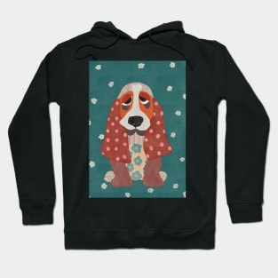 Hamish the Appliqué Patchwork Basset Hound Puppy with daisies and polka dots Hoodie